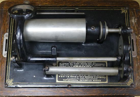 An Edison standard phonograph, sound box lacking